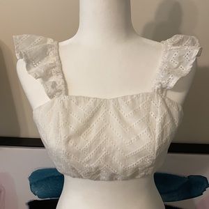 LF | SEEK the Label White Ruffle Bra Tie Back Top